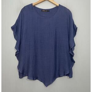 Gaya Flowy Poncho Top Size Large Navy Blue Artsy Fairy Lightweight Boho Resort